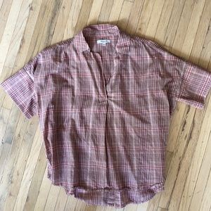 Madewell pink plaid short sleeve buttondown